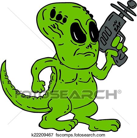 450x454 Clip Art Of Alien Dinosaur Holding Ray Gun Cartoon K22209467