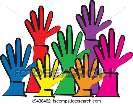 450x354 Clipart Of Reaching Colorful Hands K9438462