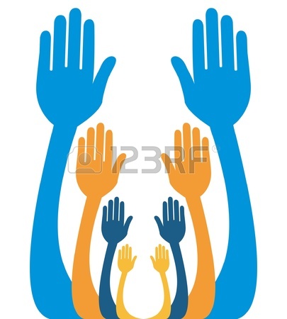405x450 Colorful Hands With Hearts Background. Vector Illustration Royalty