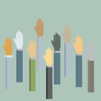 200x200 Hands Reaching Up On Blue Sky Background Stock Photos