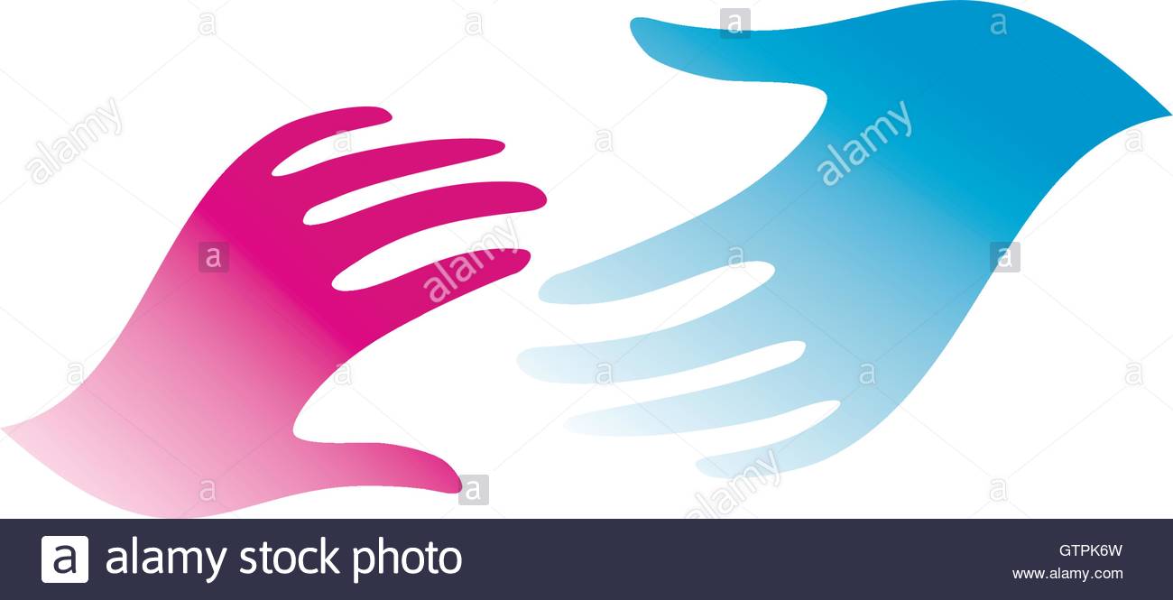 1300x665 Isolated Blue Pink Color Hands Vector Logo. Reaching Man