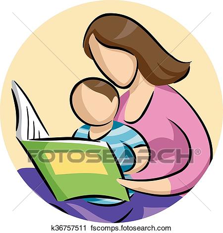 450x470 Clipart Of Mom Child Read Book K36757511