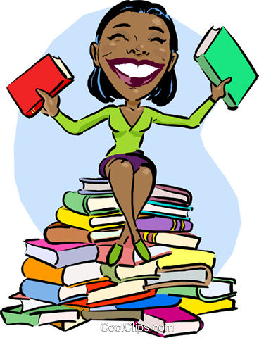 368x480 Woman Sitting On Stack Of Books She Read Royalty Free Vector Clip