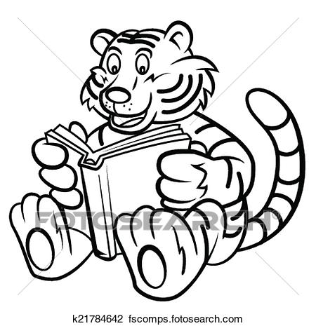 450x465 Clipart Of Tiger Kid Read A Book K21784642