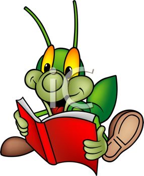 286x350 Royalty Free Clip Art Image Cartoon Cricket Reading A Book