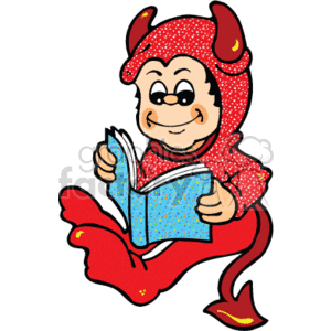 300x300 Royalty Free Small Boy Reading A Book While Wearing A Devil