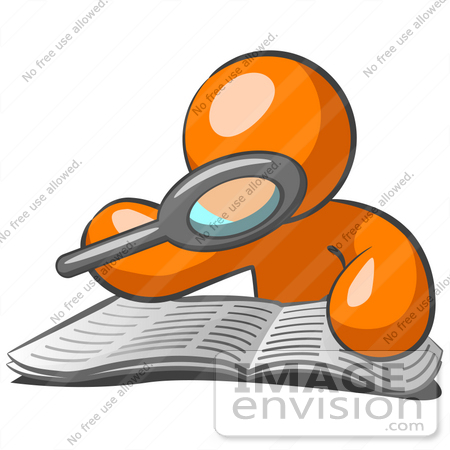 450x450 Clip Art Graphic Of An Orange Guy Character Reading Through A Book