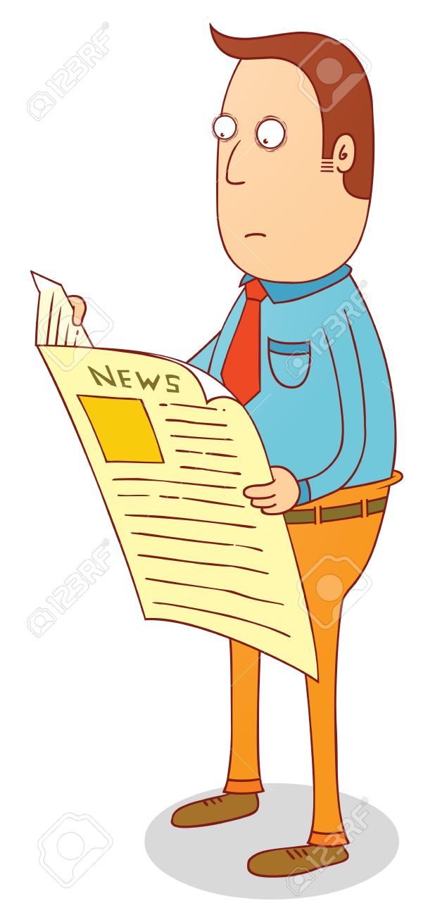 618x1300 Man Standing And Reading Newspaper Illustration Royalty Free