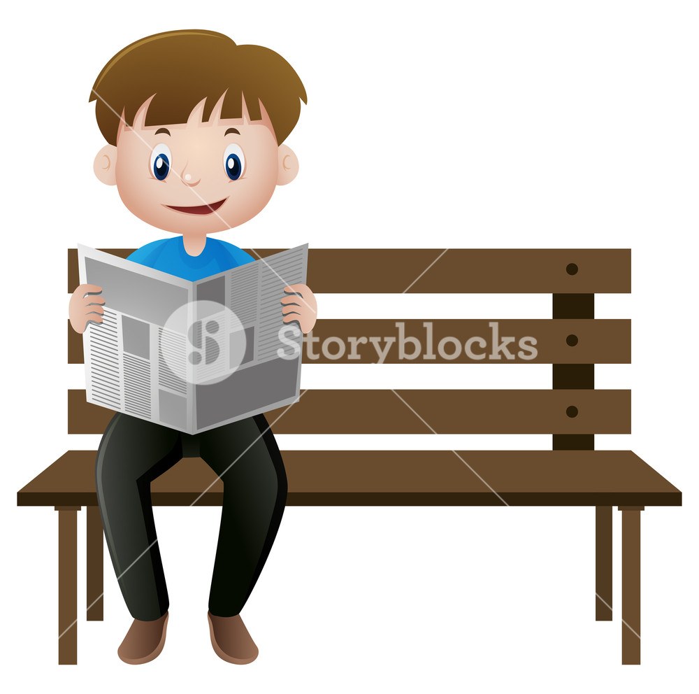 1000x992 Man Reading Newspaper On The Bench Illustration Royalty Free Stock