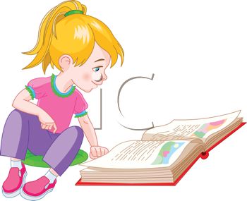 350x285 Royalty Free Clipart Image Cute Little Girl Reading A Storybook