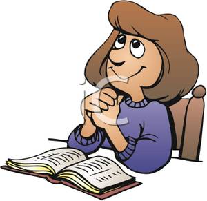 300x291 Woman Praying While Reading The Bible Clipart Picture
