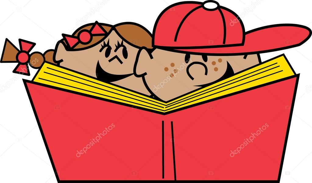 1024x601 Brother And Sister Reading A Library Book Together Stock Vector