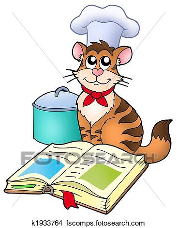 366x470 Drawings Of Cartoon Cat Chef With Recipe Book K1933764