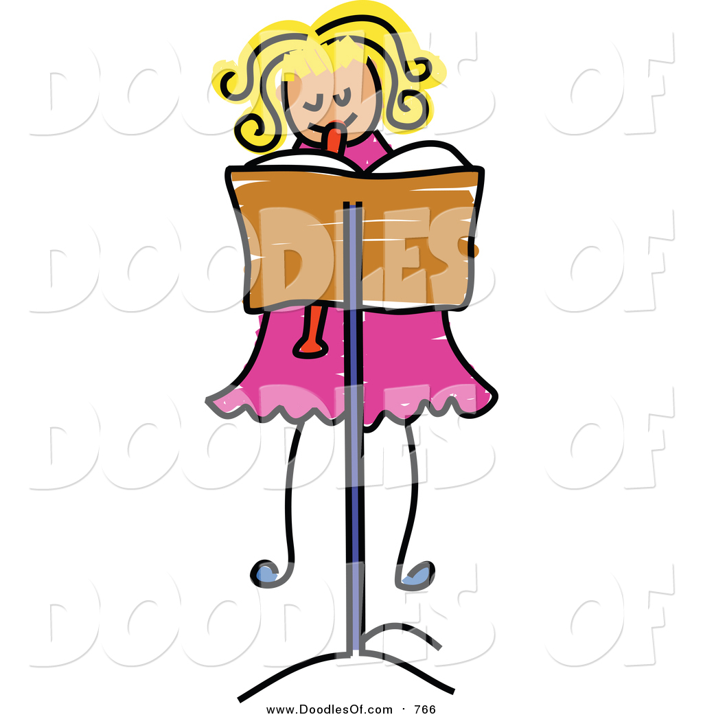 1024x1044 Vector Clipart Of A Doodled Blond Girl Playing A Recorder By