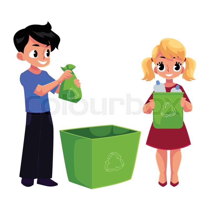800x800 Kids, Boy And Girl, Throw Plastic Bottles In Trash, Garbage