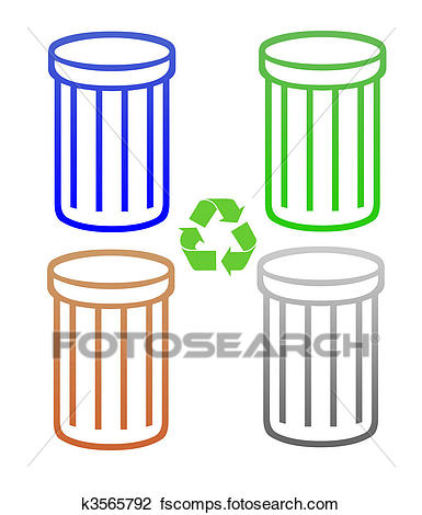 385x470 Clip Art Of Set Of Recycling Trash Cans Or Rubbish Bins K3565792