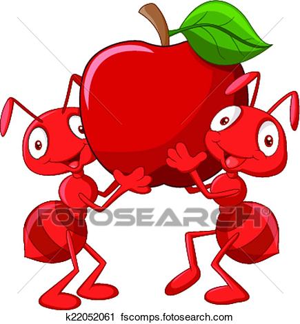 435x470 Clipart Of Two Ants Holding Red Apple K22052061
