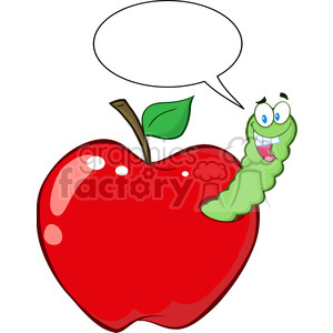 300x300 Royalty Free 4939 Clipart Illustration Of Happy Worm In Red Apple