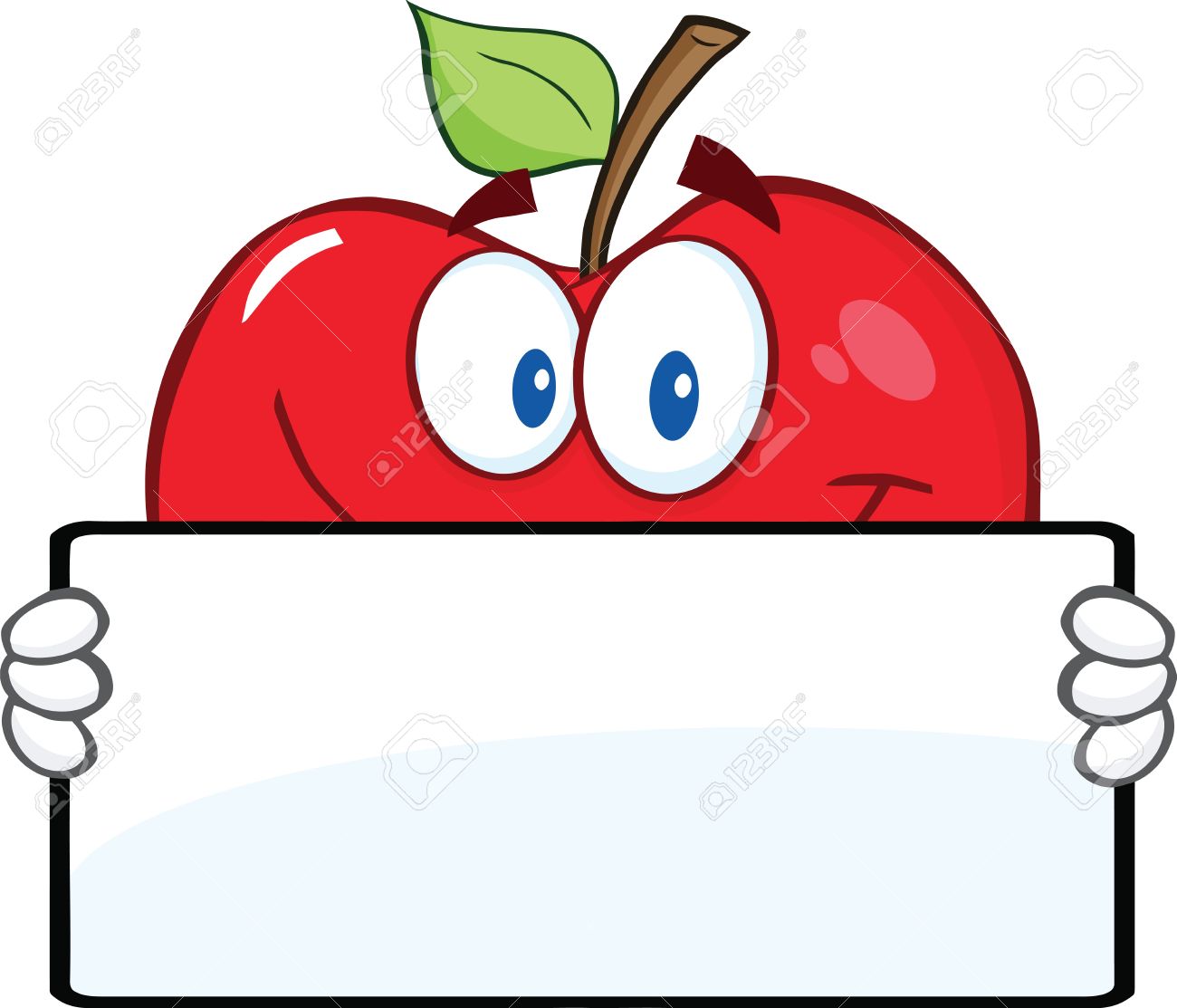 1300x1113 Smiling Red Apple Character Holding A Banner Royalty Free Cliparts