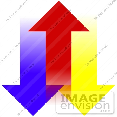 450x450 Clip Art Graphic Of Blue And Yellow Arrows Pointing Down On