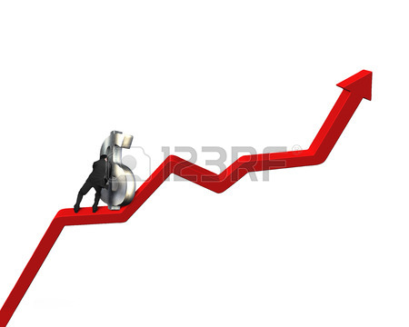 450x360 Moving Up Money Symbol On Going Down Red Arrow Stock Photo