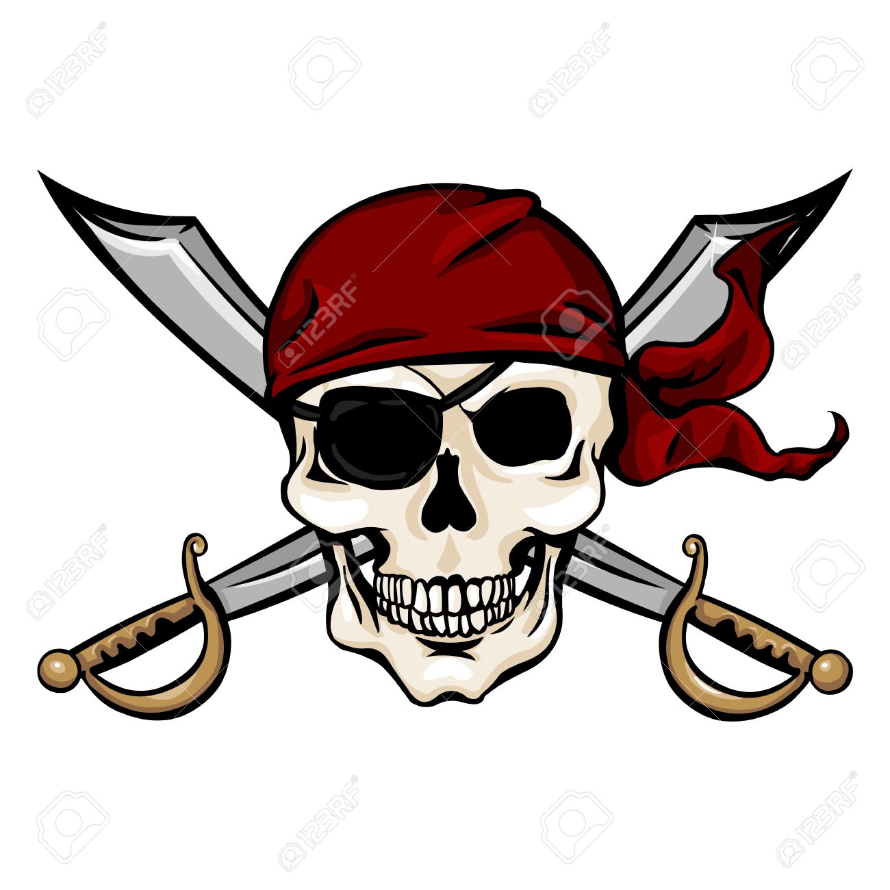 1300x1300 Vector Single Cartoon Pirate Skull In Red Bandana With Cross