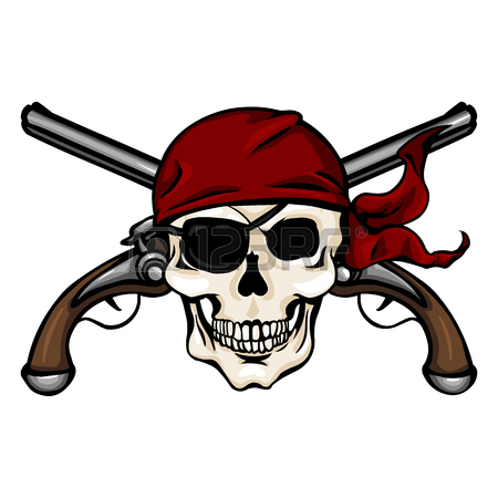 450x450 Vector Single Cartoon Pirate Skull In Red Headband With Cross