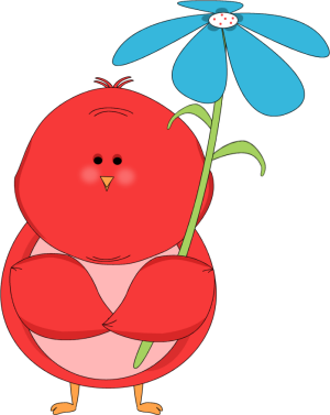 300x377 Red Bird Holding A Blue Flower Clip Art
