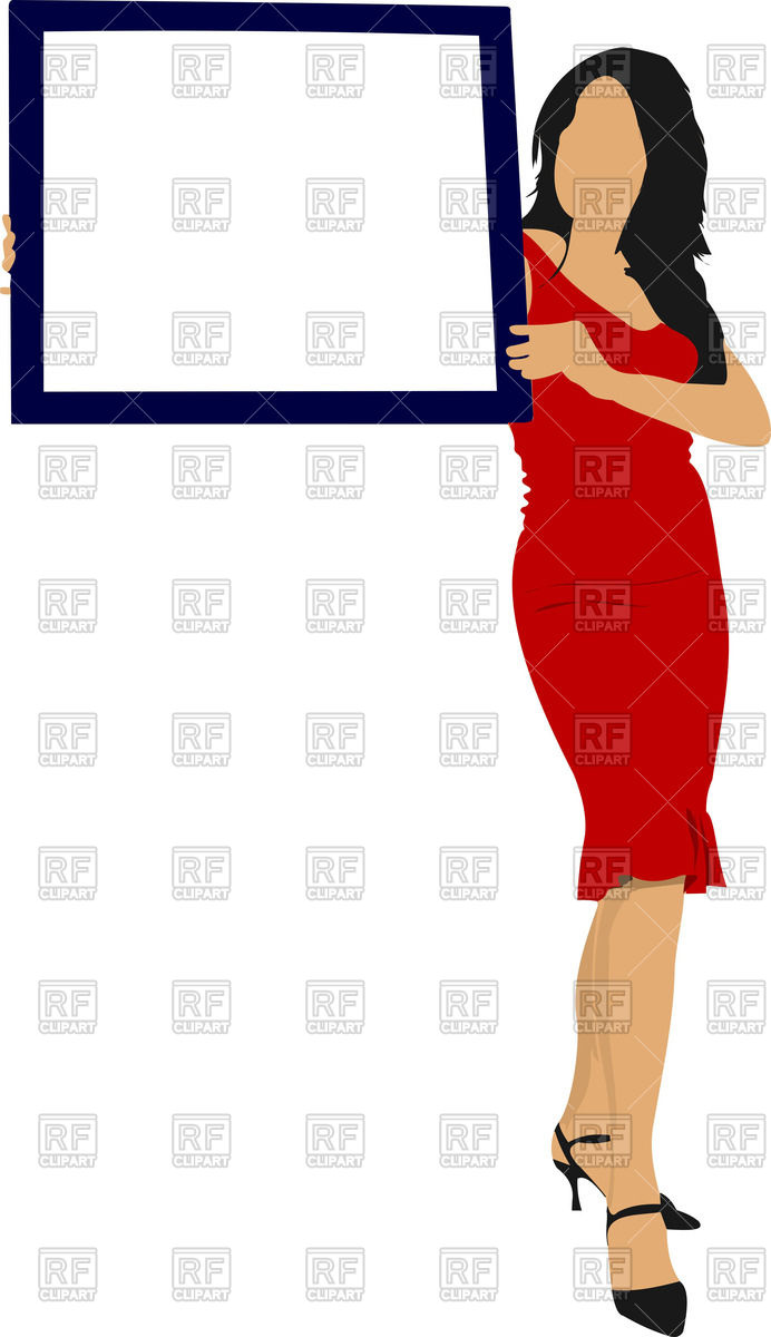 692x1200 Young Woman In Red Dress With Board Royalty Free Vector Clip Art
