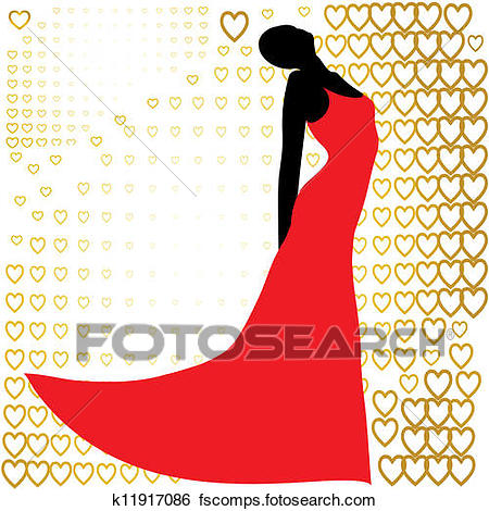 450x470 Clip Art Of Black Silhouette Of Beautiful Woman In Red Dress