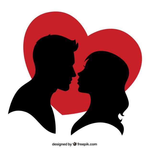 626x626 Silhouette Of A Couple And A Red Heart Vector Free Download