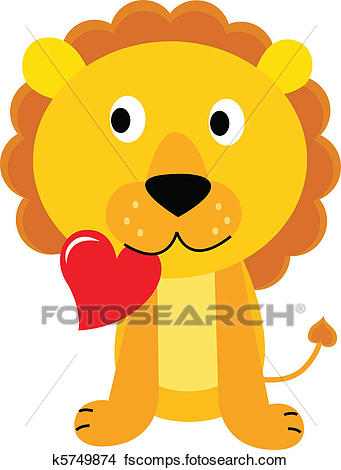 341x470 Clipart Of Cute Little Lion With Red Heart K5749874