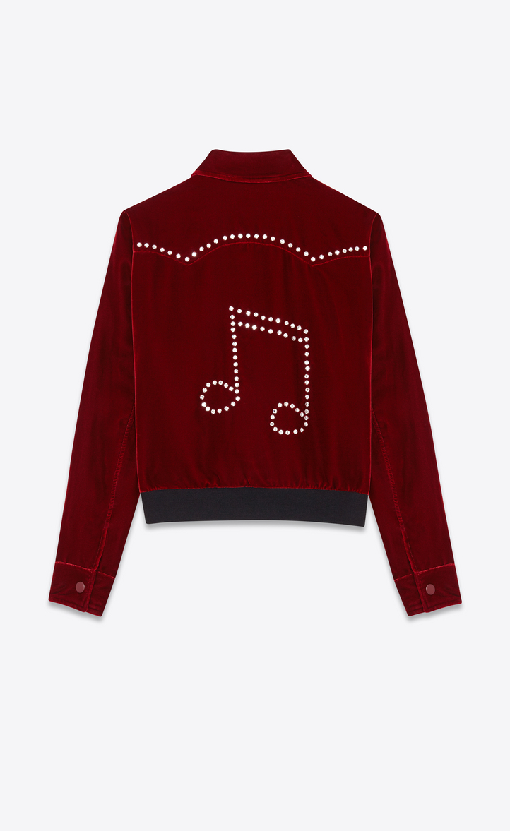 722x1177 Saint Laurent Musical Notes Teddy Jacket In Dark Red Viscose