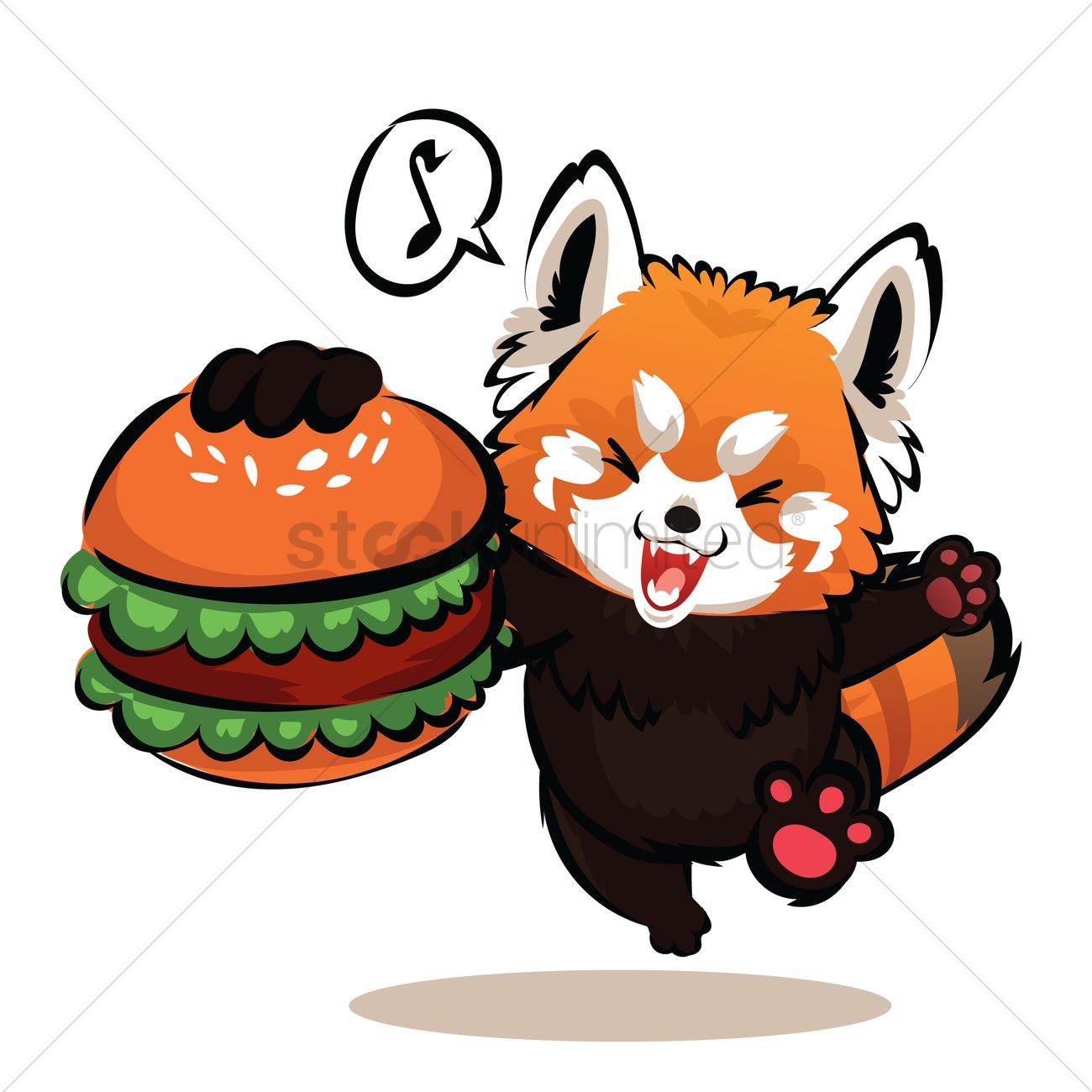 1300x1300 Cartoon Red Panda Holding Burger Vector Image