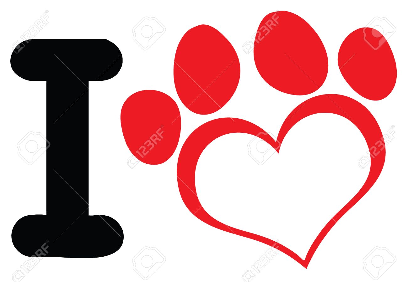 1300x901 I Love Dog With Red Heart Paw Print Logo Design. Illustration