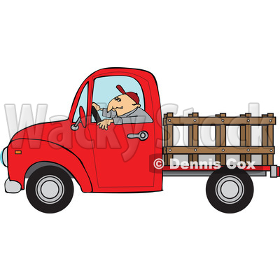 400x400 Of A Cartoon White Man Driving A Red Pickup Truck With A Stakeside