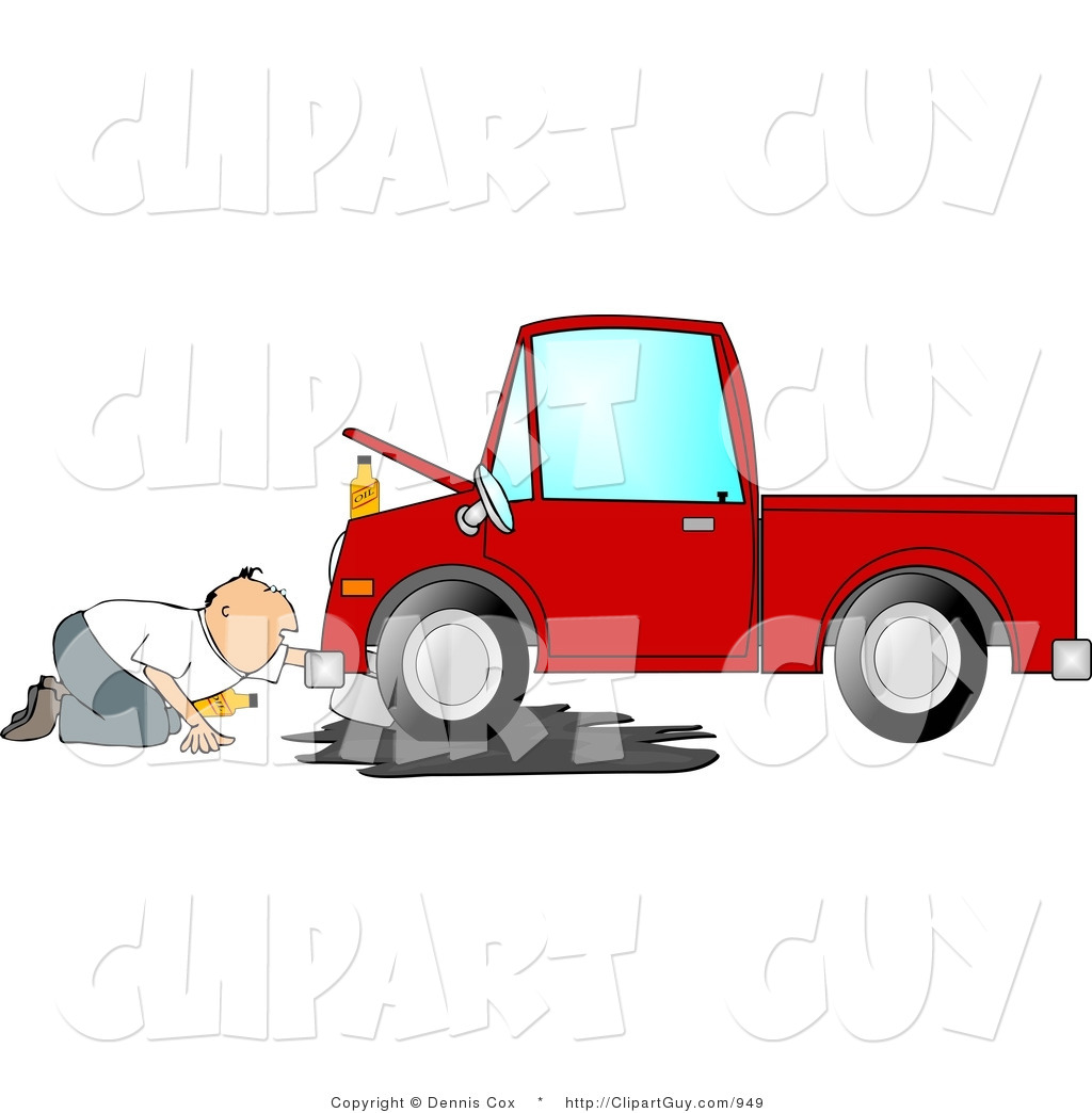 1024x1044 Clip Art Of A Man Trying To Give A Leaking Red Pickup Truck An Oil