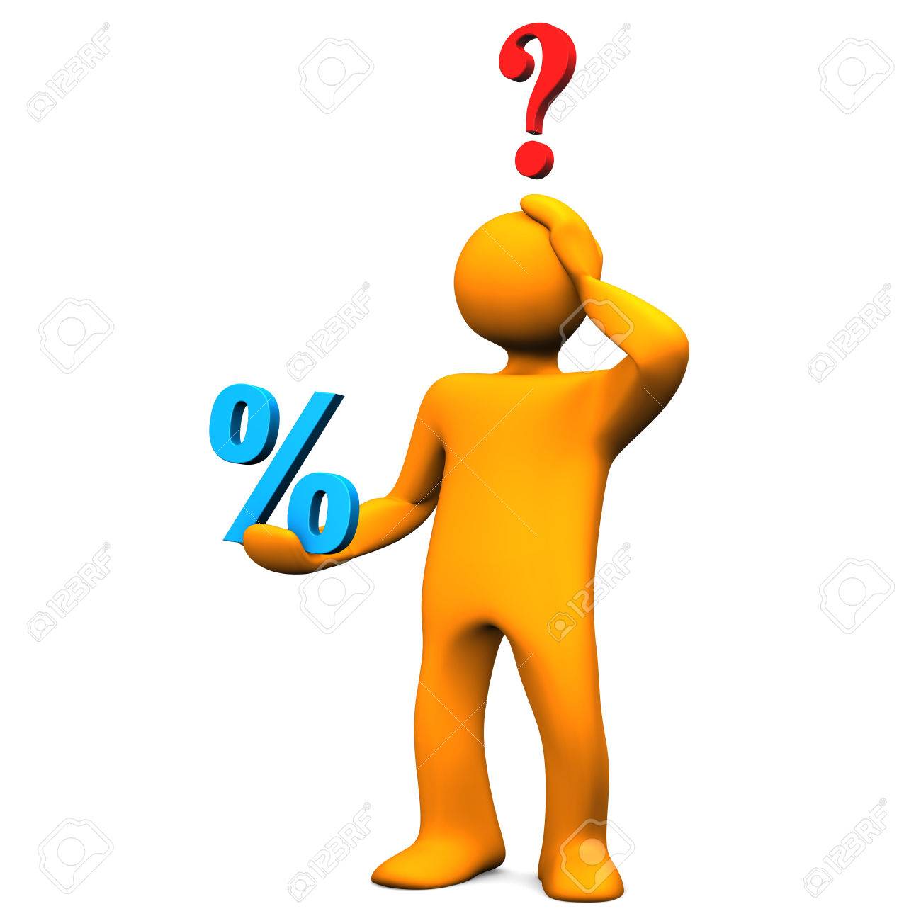 1300x1300 Orange Cartoon Character With Blue Symbol Of Percent And Red