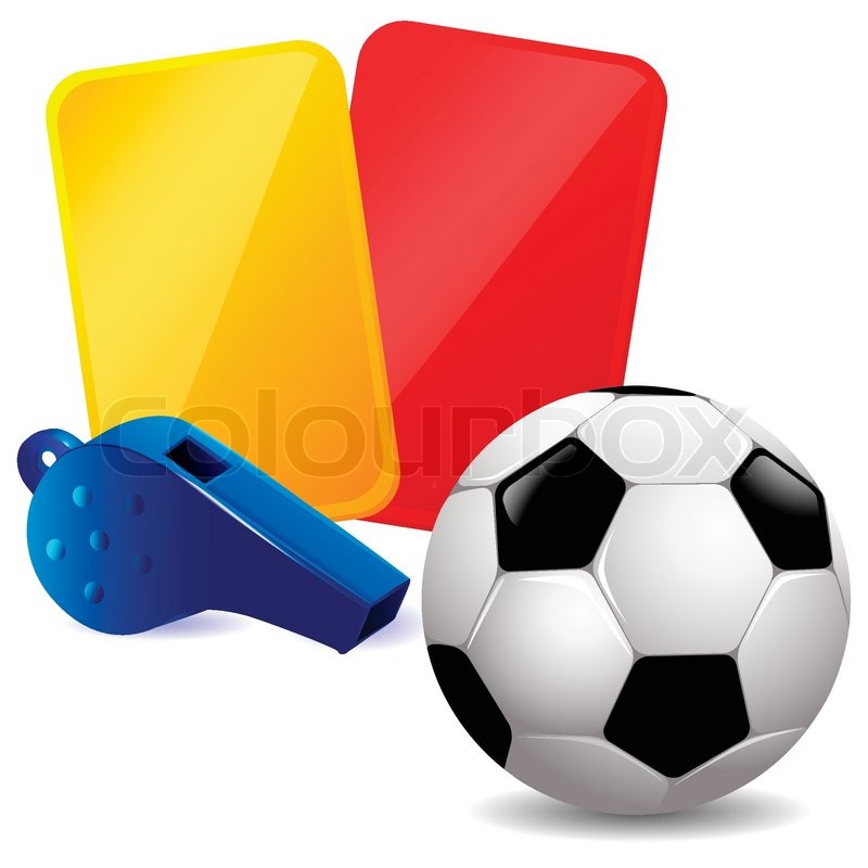 800x800 Soccer Ball, Whistle And Red And Yellow Cards Stock Vector