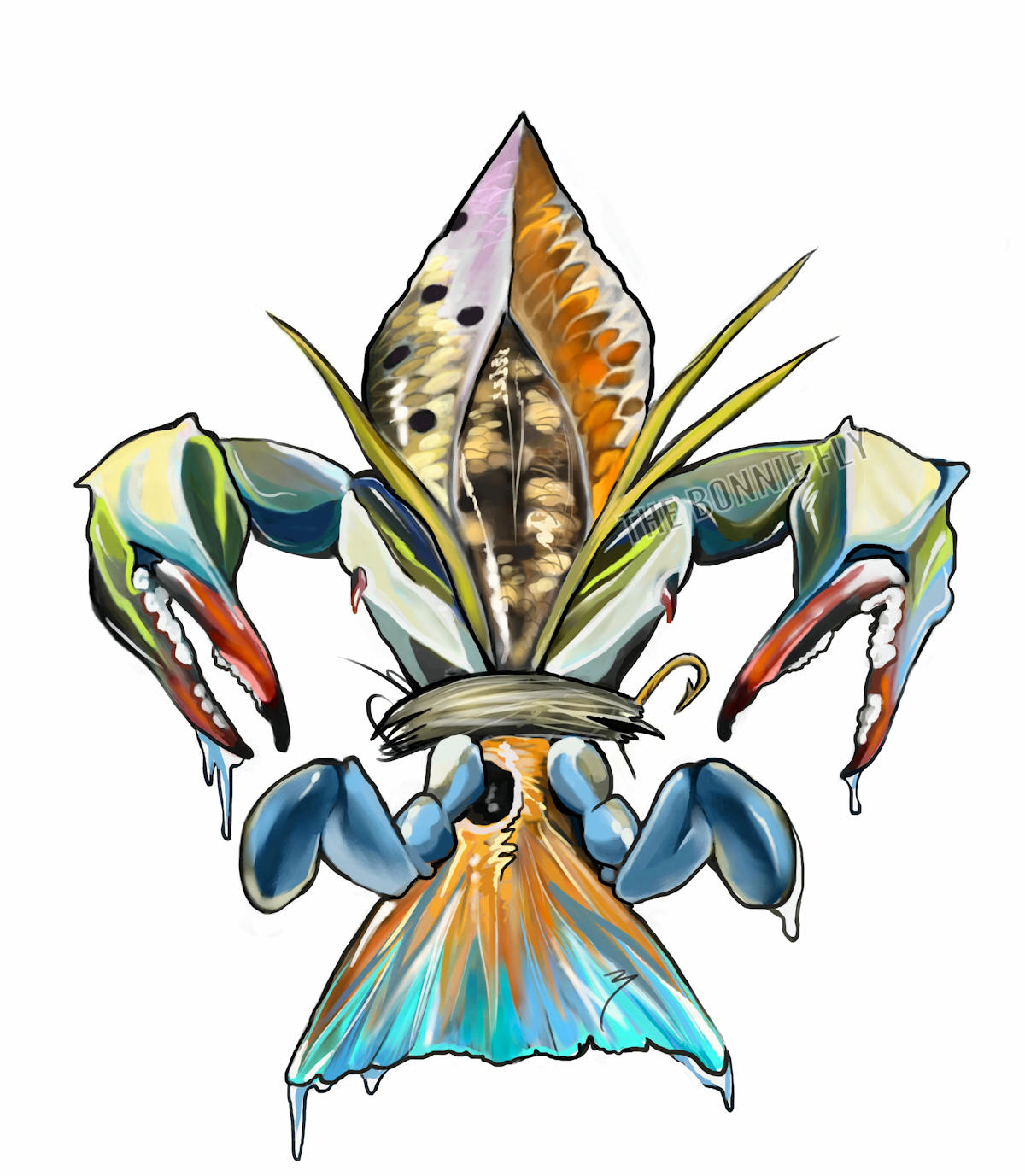 1200x1377 Fleur De Lis Redfish And Crab Print Inshore Slam Speckled