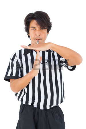 300x450 Furious Football Referee Showing A Red Card And Blowing A Whistle