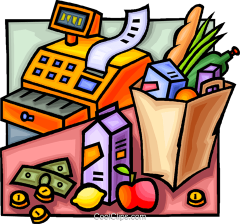 480x448 Cash Register And Groceries Royalty Free Vector Clip Art