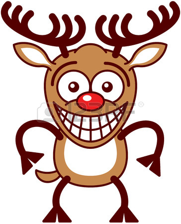 364x450 Nice Brown Reindeer With Big Antlers And Red Nose While Crossing