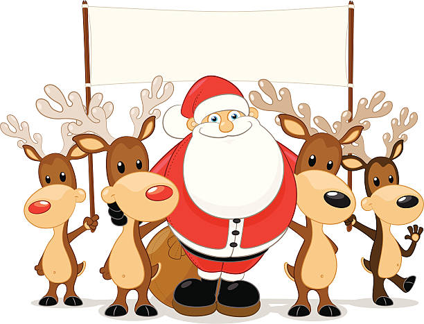 612x467 Santa And His Reindeer Holding A Blank Sign Christmas Clip Art 2