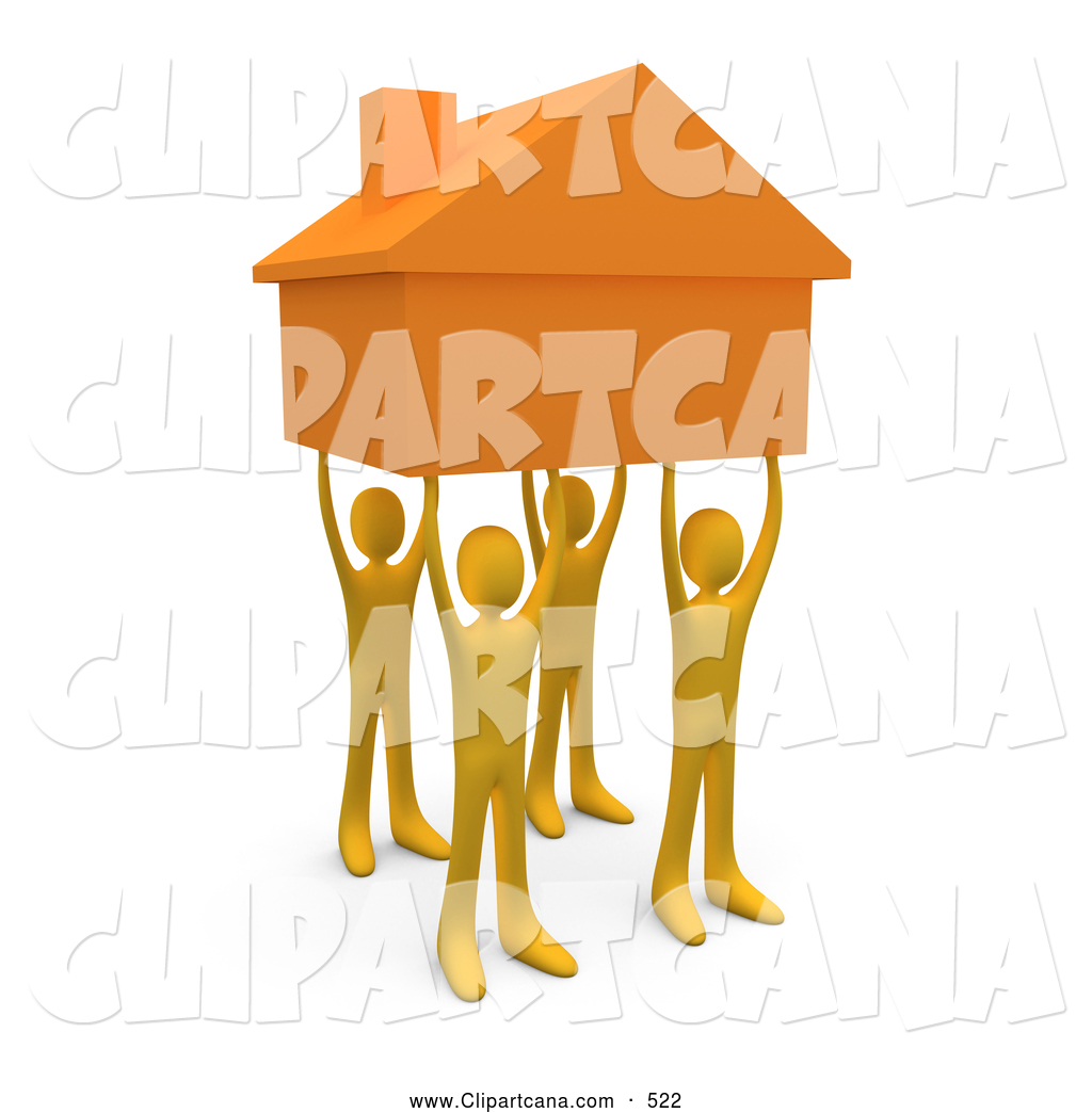 1024x1044 Clip Art Of A Group Of Four Orange People Holding Up A Home