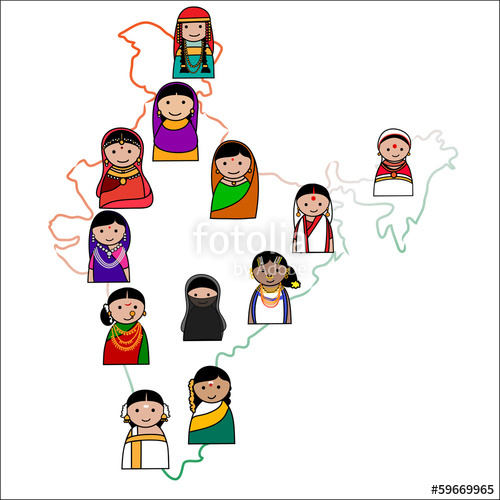 500x500 Big Crowd Of Indian Women Vector Avatars In Shape Of Indian Map