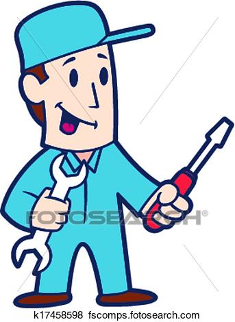 343x470 Clip Art Of Cartoon Repairman K17458598