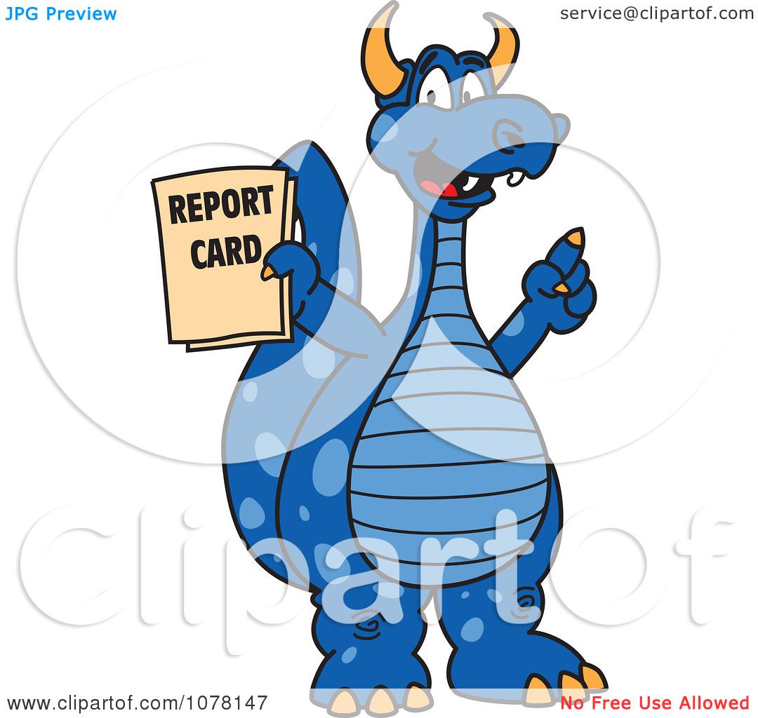 1080x1024 Clipart Blue Dragon School Mascot Holding A Report Card