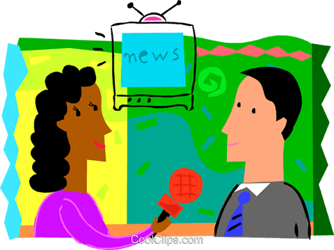 480x359 Female News Reporter Interviewing Man Royalty Free Vector Clip Art