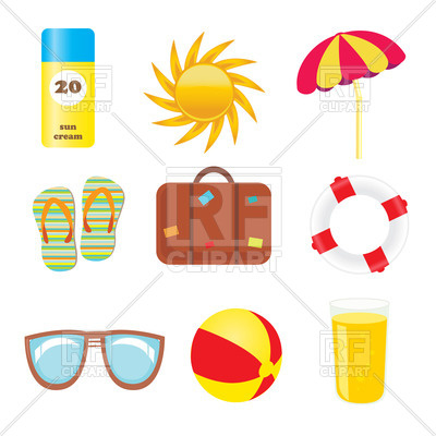 400x400 Summer Resort And Beach Rest Symbols Royalty Free Vector Clip Art
